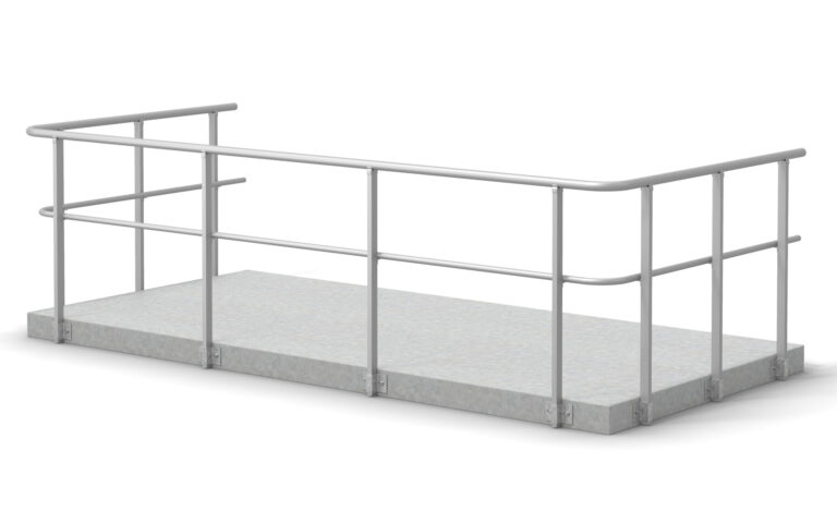 Allroundrekkverk montert på balkongplate, sidemontert.